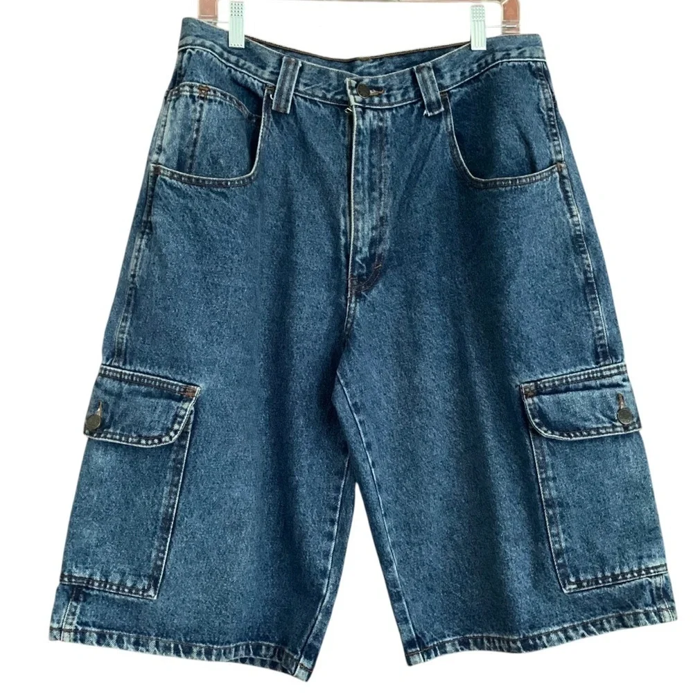 Vintage 90’s Y2K High Waisted Long Cargo Skater Grunge Jorts  Shorts Sz 34
